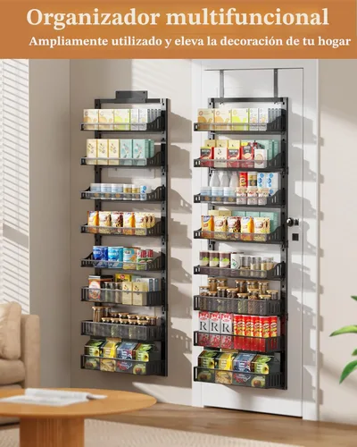 Miniatura 2 de POKIPO Organizador de Despensa de 8 Niveles Sobre la Puerta, Estante Grande de Metal para Especias en Puerta con Canasta Ajustable, 2 en 1 Montaje