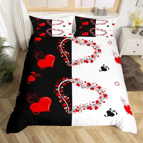 Miniatura 25 de Juego de funda de edredón para parejas, juego de ropa de cama de corazón de amor rojo, juego de funda de edredón romántica para boda, regalo