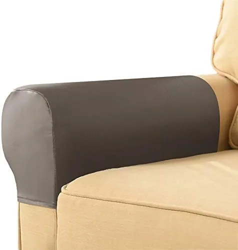 Miniatura 6 de EIVMAX Juego de 2 fundas elásticas impermeables de piel sintética para reposabrazos para sillas y sofás, fundas para sillón reclinable, Negro