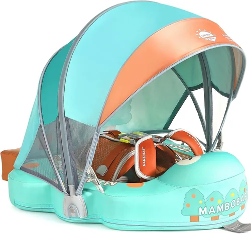 Miniatura 17 de Mambobaby - Flotador de piscina para bebé no inflable con cola y toldo, protección solar UPF 50+, sin volteo, flotador de natación para bebé