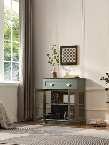 Miniatura 3 de FOREST GRAVITY Armario de buffet pequeño de 31.5 pulgadas con puertas de cristal, pequeño gabinete de barra de café con almacenamiento, aparador