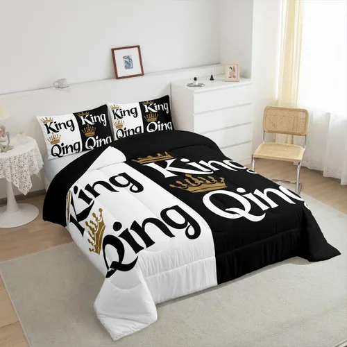 Miniatura 4 de Erosebridal Juego de edredón de corona King y Queen, juego de ropa de cama para parejas adultos, mujeres y hombres, juegos de edredón para boda, San