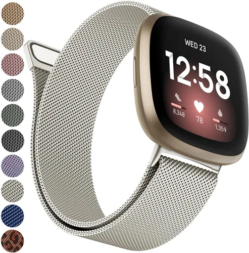 Miniatura 12 de Bandas de metal compatibles con Fitbit Versa 3/Versa 4/Fitbit Sense/Sense 2 para mujeres y hombres, correa de malla de acero inoxidable transpirable