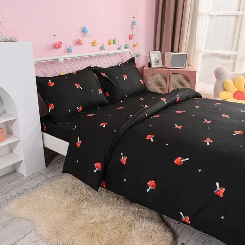 Miniatura 4 de Lindo juego de funda de edredón con diseño de hongos para cama Queen; juego de ropa de cama estilo Kawaii para niños con dibujos de hongos rojos