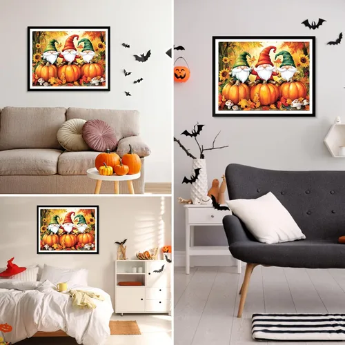 Miniatura 3 de MXJSUA Kit de pintura de diamantes de gnomos 5D para Halloween, para adultos, calabazas y diamantes, pintura artística con diamantes de imitación