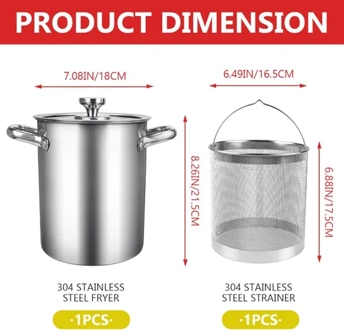 Miniatura 2 de Freidora con tapa y cesta – Vaporizador de espárragos de acero inoxidable 2 en 1 olla con vapor de malla para papas fritas, pollo, cocinar verduras