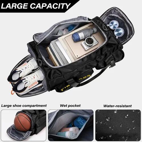 Miniatura 3 de Bolsa de gimnasio para hombres y mujeres, 65L de gran capacidad, bolsa de viaje 3 en 1, mochila convertible con compartimento para zapatos