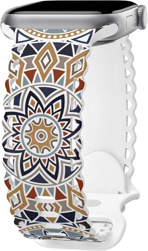 Miniatura 42 de Compatible con Apple Watch de 41mm 40mm 38mm 49mm 45mm 44mm 42mm para mujeres, correas deportivas de encaje huecas de silicona suave con estampado