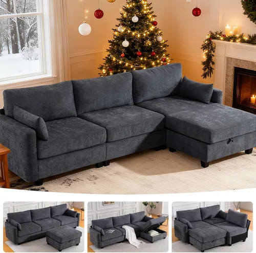Sofá modular de 109 pulgadas, sofá en forma de L con otomana de almacenamiento, cómodo sofá nube con asiento profundo, sofás seccionales Gris