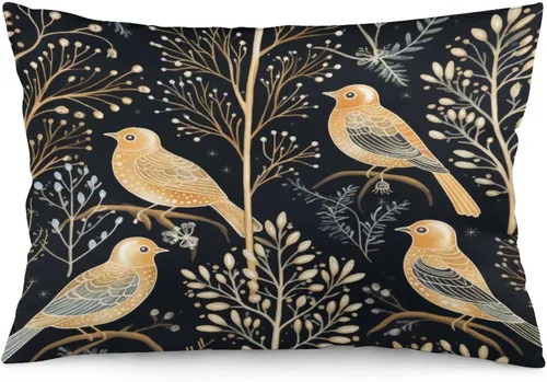 Miniatura 35 de Funda de almohada dorada de invierno con diseño de pájaros de nieve, Navidad, 12 x 20 pulgadas, diseño de Feliz Navidad, invierno, Navidad, cojín