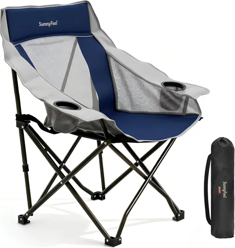 Miniatura 8 de SUNNYFEEL Sillas de campamento ligeras de gran tamaño para adultos, silla plegable portátil con bolsillos laterales y hueco para tazas para playa