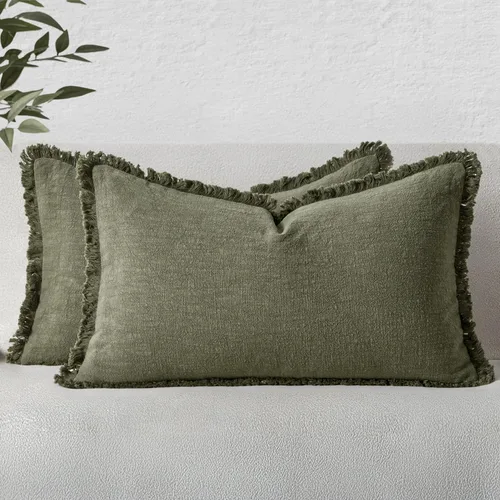 Miniatura 37 de MIULEE Juego de 2 fundas de almohada decorativas de lino neutro con flecos, fundas de cojín de estilo bohemio con borlas para sofá, cama, sala