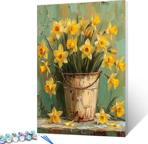 Miniatura 36 de Tucocoo Kit de pintura de lavanda por números con pinceles y pigmento acrílico sobre lienzo para adultos, diseño rústico de ventanas, arte floral