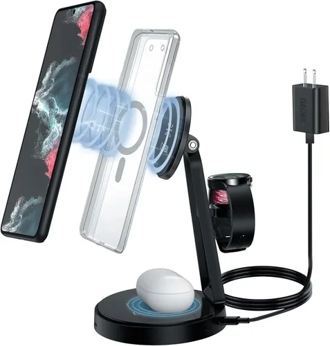 Cargador inalámbrico para Samsung | Estación de carga 3 en 1 para Samsung Galaxy S25/S24/S23/S22 y Watch 7/6/5/Buds | Cargador MagSafe para iPhone