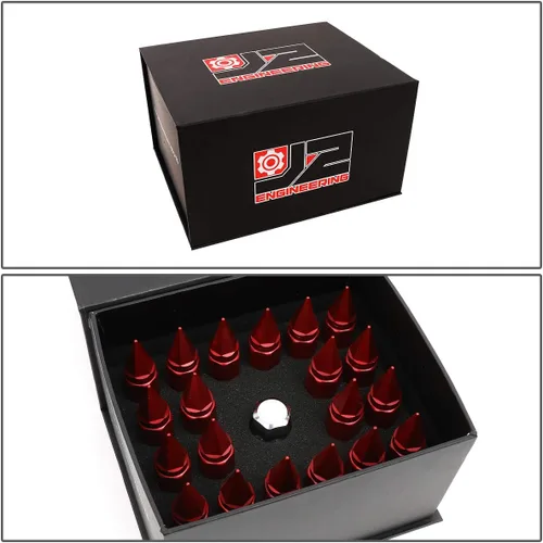 Miniatura 7 de J2 Engineering 7075-T6 Aluminio M12 x 1.25 20Pcs 2.953 in Alto Spiky Cap Lug Nut w/Adapter Rojo