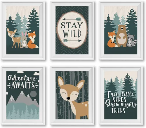 Miniatura 14 de Hadley Designs 6 decoraciones de pared de safari para guardería, decoración de guardería sin marco, decoraciones de selva para habitación de niños