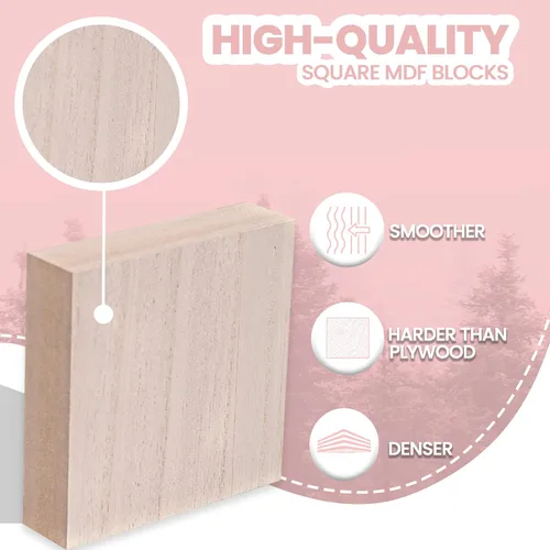 Miniatura 6 de Paquete de 8 bloques de madera de 4 x 4 pulgadas para manualidades, bloques cuadrados de MDF de 1 pulgada de grosor, superficie lisa