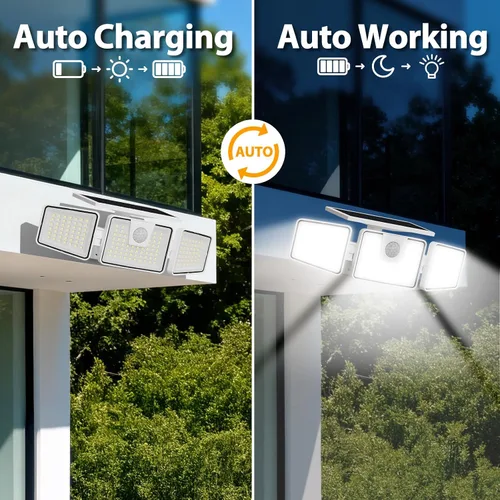 Miniatura 6 de INCX 156 luces LED solares de movimiento para exteriores, paquete de 2, 3 cabezales de luces solares de seguridad con sensor de movimiento IP65