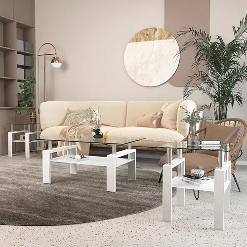 Miniatura 8 de Mesa auxiliar moderna de vidrio templado, mesa de centro cuadrada para sala de estar, mesa de té de cristal, mesa auxiliar de sofá