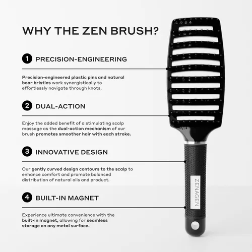 Miniatura 4 de ZENAGEN Zen Brush Gently Detangles Hair, Reduces Breakage, Enhances Scalp Stimulation, Lightweight Ergonomic Design, All Hair Types 1 ea Negro