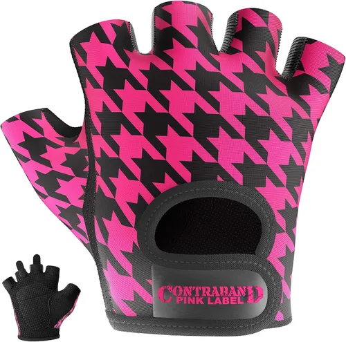 Miniatura 7 de Contraband Pink Label 5257 Design Series - Guantes de levantamiento y remo con estampado de pata de gallo (par) – Ligero vegano medio acolchado