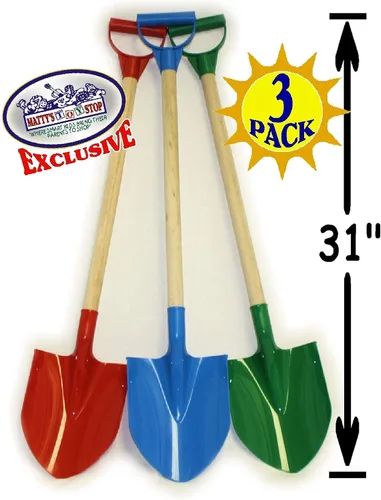 Miniatura 8 de Matty's Toy Stop Palas de arena de madera resistente de 31 pulgadas con pala y mango de plástico (rojo, azul y verde) paquete completo de regalo