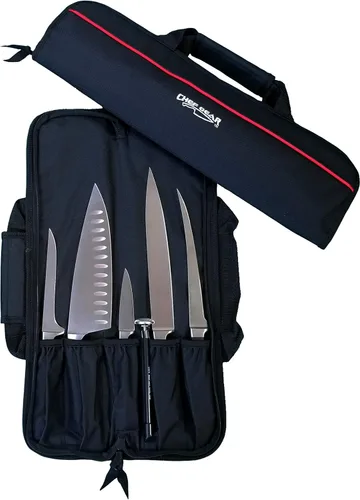 Miniatura 4 de Ergo Chef Estuche para Cuchillos de Chef de 5 Bolsillos Tipo Rollo Plegable Doble (Negro) Ligero - Mezcla Duradera de Nylon/Poliéster - Perfecto