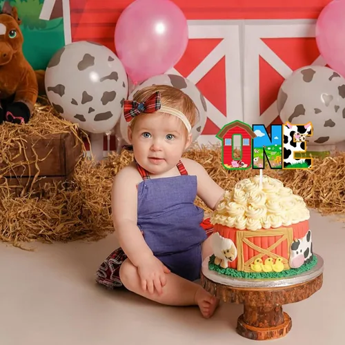 Miniatura 6 de Decoración de pastel de vaca de granja con temática de animales de vaca para el primer cumpleaños, decoración de pastel de aniversario de un año