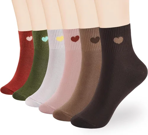 Calcetines finos de algodón para mujer, calcetines suaves por encima del tobillo, 6 pares de calcetines divertidos con corazón novedoso (empaquetado