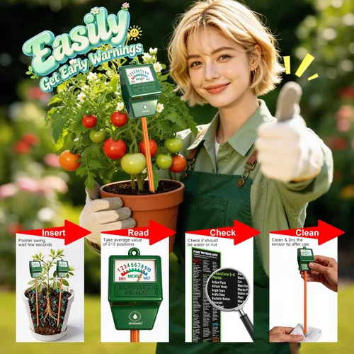 Miniatura 3 de Antonki Paquete de 2 medidores de humedad del suelo, medidor de agua para plantas de jardinería, agricultura, probador de suelo, sensor higrómetro