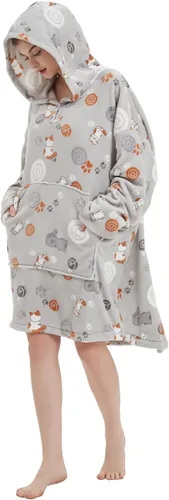 Miniatura 3 de ABENCA Manta con capucha para adultos, sudadera de gran tamaño de franela ligera, cálida y acogedora, talla única. Animal