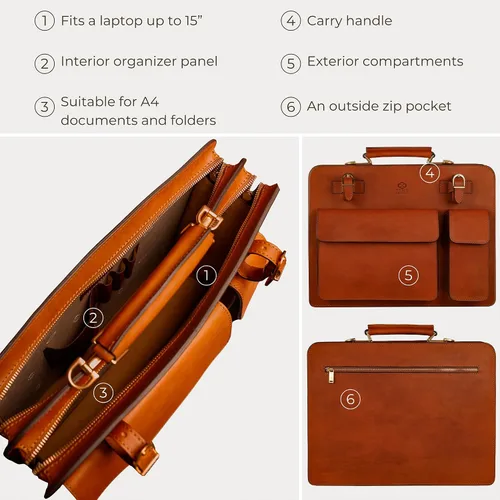 Miniatura 14 de Time Resistance Maletín de cuero - Bolso elegante para hombre - Maletín de negocios y vintage Made in Italy