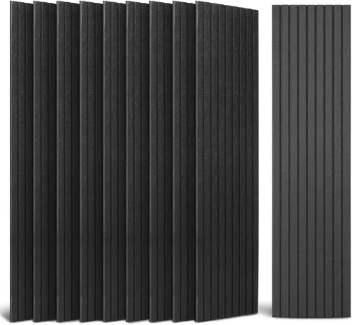 Art3dwallpanels Paquete de 10 paneles acústicos, paneles de pared insonorizados de 48 x 12 x 0.35 pulgadas, autoadhesivos de alta densidad que Negro