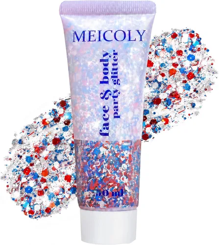 Miniatura 39 de MEICOLY Purpurina corporal roja, blanca y azul, accesorios del 4 de julio, purpurina para el cabello para niños, atuendos del 4 de julio