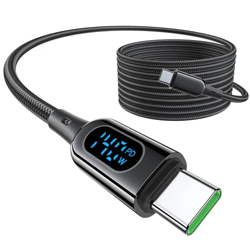 Miniatura 9 de DC03 - Cable USB C a USB C, 140 W PD de suministro de energía con pantalla LED, cable de carga rápida tipo C, cable de carga trenzado de nailon