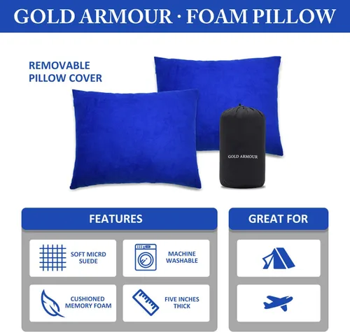 Miniatura 2 de Gold Armour Almohada de camping – Almohada de viaje y mochilero para dormir y viajar – Almohada de viaje de espuma viscoelástica comprimible – Azul