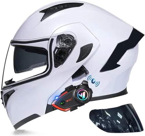 Miniatura 9 de Casco modular Bluetooth de doble visera para motocicleta, casco integrado abatible de cara completa, con Bluetooth impermeable que puede soportar