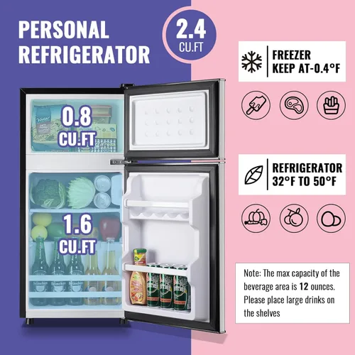 Miniatura 2 de DEMULLER - Refrigerador pequeño de 2.4 pies cúbicos con congelador, refrigerador para dormitorio con estantes de plástico removibles, ideal