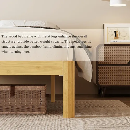 Miniatura 5 de Cama de plataforma de madera individual XL de 12 pulgadas, marco de cama de madera de mediados de siglo, tamaño individual XL, no necesita somier