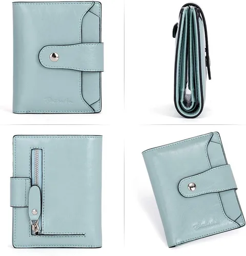 Miniatura 3 de BOSTANTEN Cartera de piel para mujer, con bloqueo RFID, pequeña, plegable, con bolsillo con cremallera, tarjetero, con ventana de identificación