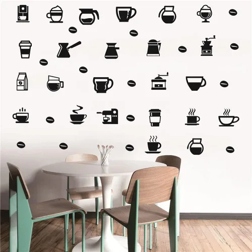 Cafetería Casa Wall Decal extraíble DIY café taza taza ventana vidrio pared decoración frijol leche cocina pared adhesivo TM-103 (negro)