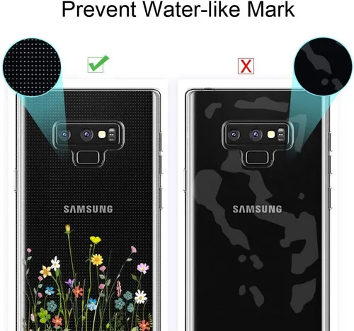 Miniatura 7 de Unov Funda compatible con Galaxy Note 9, transparente con diseño de TPU suave, absorción de golpes, delgada, diseño floral en relieve, cubierta