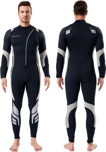 Seaskin Trajes de neopreno para hombres y mujeres de 3 mm con cremallera frontal, traje de neopreno completo Hombres Negro+Gris