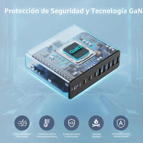 Miniatura 5 de Bloque de Cargador USB C de 320W, Estación de Carga de 10 Puertos USB C GaN III PD 65W Adaptador de Carga Rápida para Laptop para MacBook Pro/Air