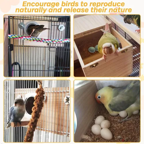 Miniatura 6 de PINVNBY Caja nido de periquitos para pájaros para jaula de madera, caja de cría de aves para tortolitos, cacatúas, periquitos, pinzones, pájaros