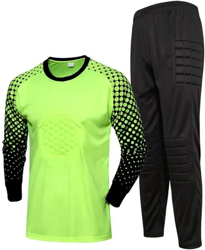 TiaoBug Conjunto de camiseta y pantalones de fútbol acolchados para niños y niños, camisa de portero de manga larga, uniforme de entrenamiento de