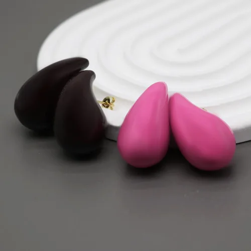 Miniatura 6 de 2 pares de aretes de gota de agua gruesos dorados y plateados, ligeros, huecos, aretes de aro de lágrima, regalo de joyería de moda para mujeres