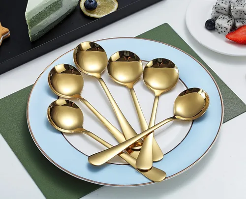 Miniatura 3 de Kyraton - Cucharas de sopa doradas, 6 cucharas redondas de acero inoxidable con chapado en titanio dorado, cuchara de mesa dorada, cucharas de 4. 6