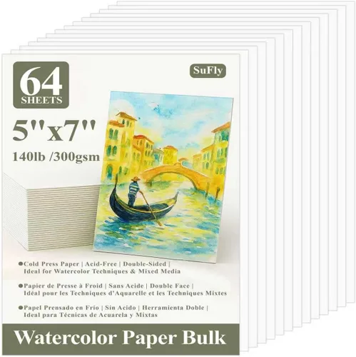 Miniatura 9 de SuFly Bloc de papel de acuarela de 5 x 7 pulgadas, 64 hojas de papel de acuarela de prensa en frío de 140 libras, papel de pintura de acuarela