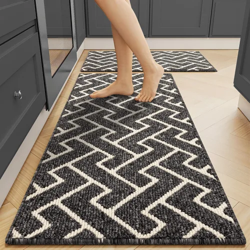 Miniatura 13 de hicorfe Juego de 2 tapetes de cocina antideslizantes para piso, cómodas alfombras de cocina lavables para pasillos, entrada, cuarto de servicio